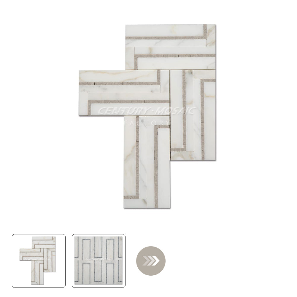 Footprints in Time Waterjet Marble White Brick Polished Mosaic Wholesale