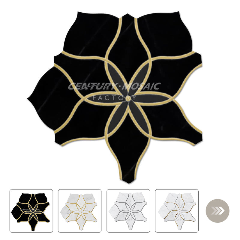 Narcissus Waterjet Marble Black Flower Polished Mosaic Thailand Wholesale
