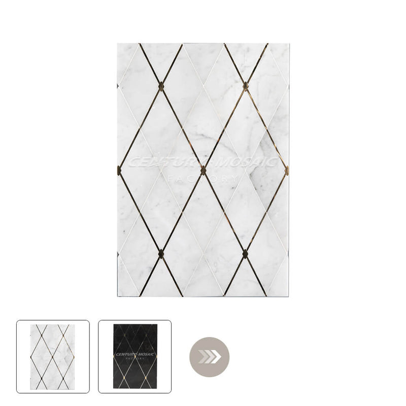 Golden Manhattan Waterjet Marble White Rhombus Polished Mosaic Wholesale