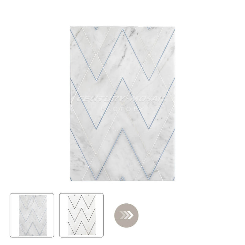 Telepathy Waterjet Marble White Chevron Polished Mosaic Thailand Wholesale