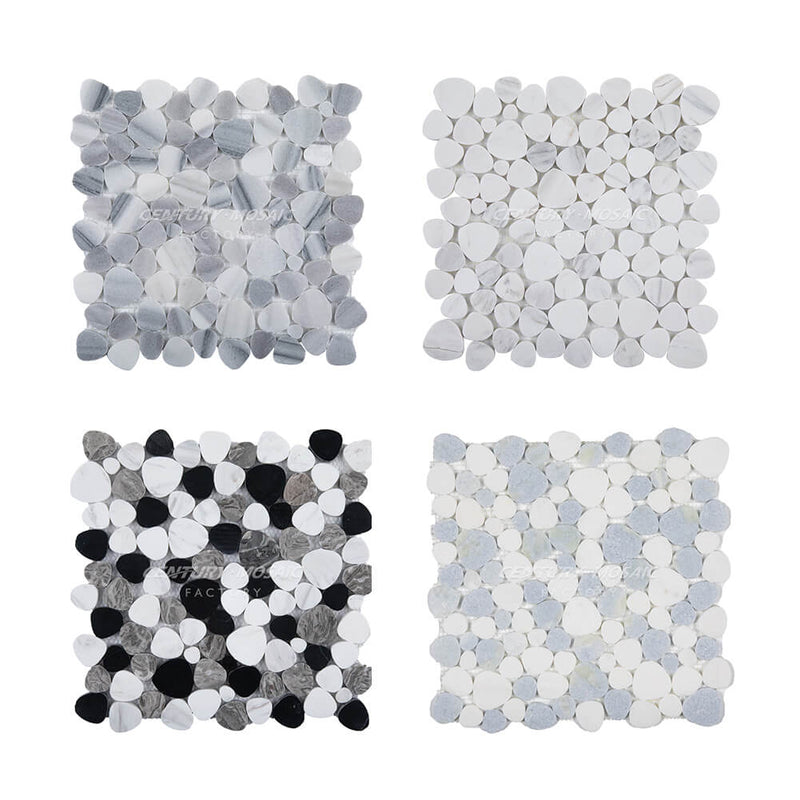 Black and White Mixed Marble Stone Pebble Mosaic Collection Wholesale