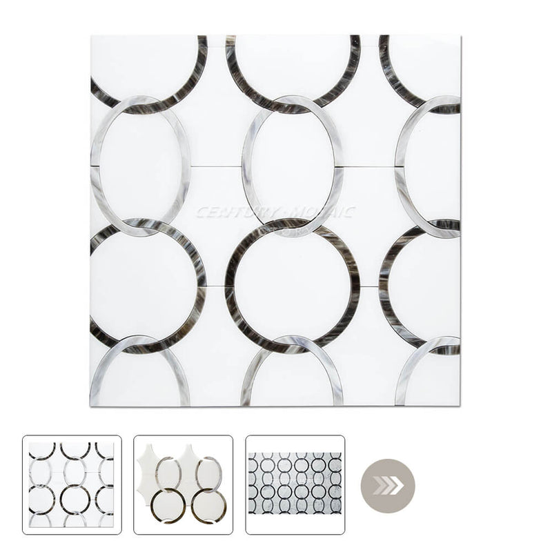 The World Waterjet Marble White Circle Polished Mosaic Thailand Wholesale