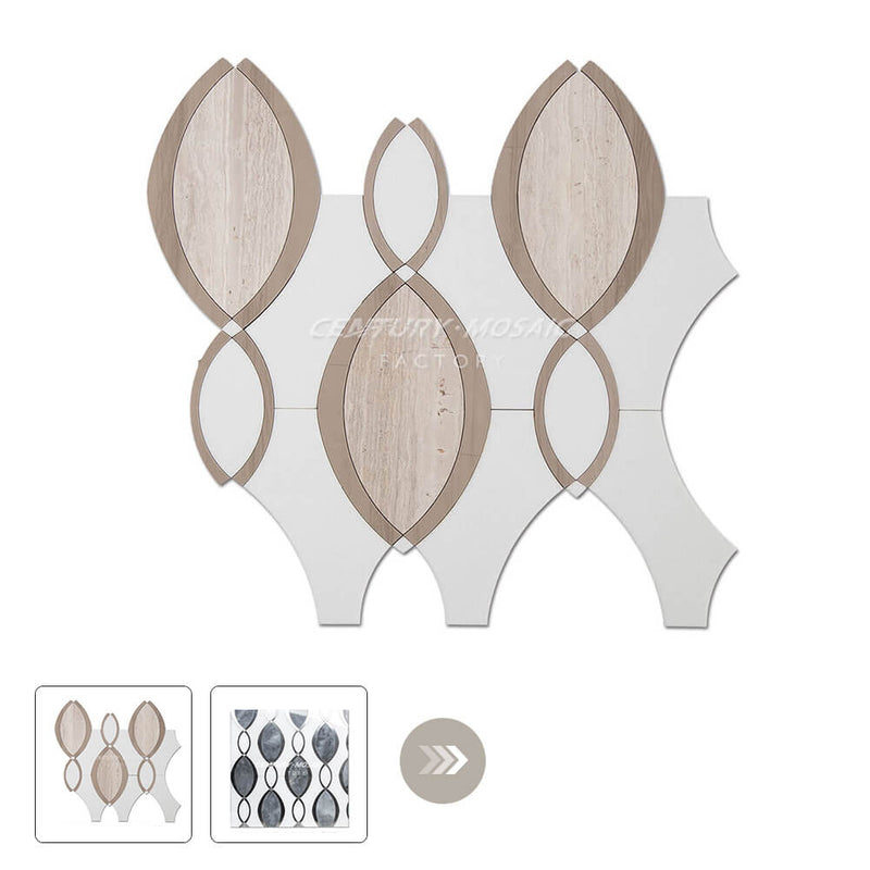 Raindrop Waterjet Marble White Beige Circle Polished Mosaic Thailand Wholesale