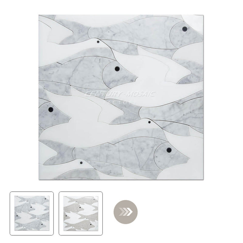 Flying Fish Waterjet Marble White Fish Polished Mosaic Thailand Wholesale