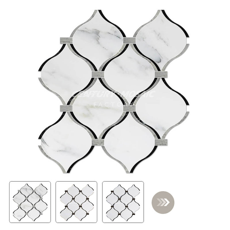 Time Hourglass Waterjet Marble White Arabesque Polished Mosaic Thailand Wholesale