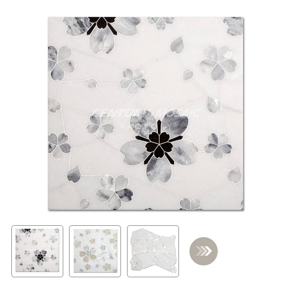 Sakura Waterjet Marble White Flower Polished Mosaic Wholesale