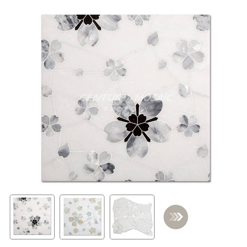 Sakura Waterjet Marble White Flower Polished Mosaic Thailand Wholesale