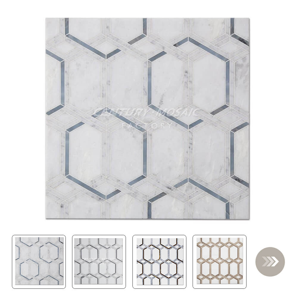 Magic Grid Waterjet Marble White Hexagon Mosaic Thailand Wholesale