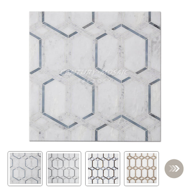 Magic Grid Waterjet Marble White Hexagon Mosaic Thailand Wholesale
