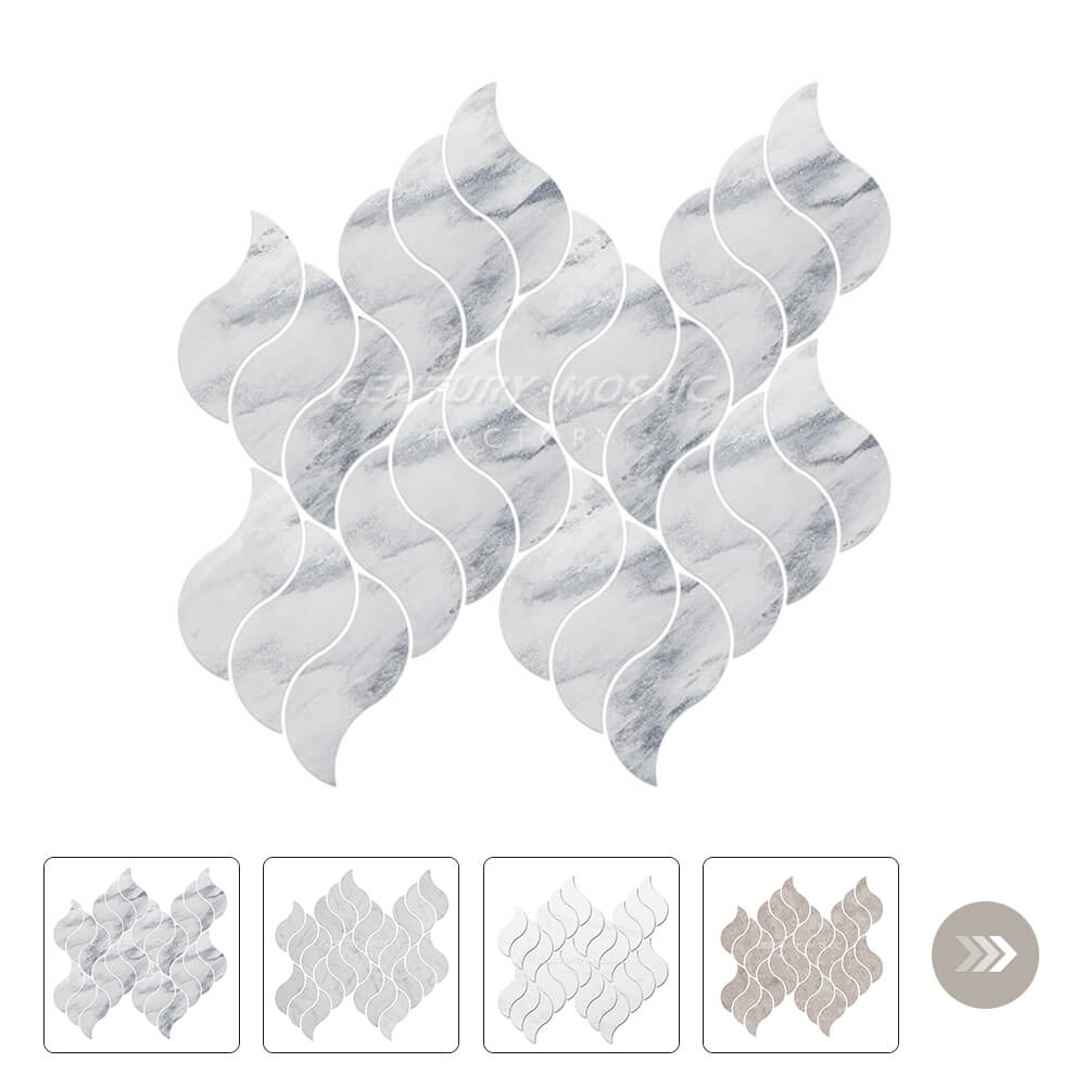 Graceful Dancing Waterjet Marble White Leaf Polished Mosaic