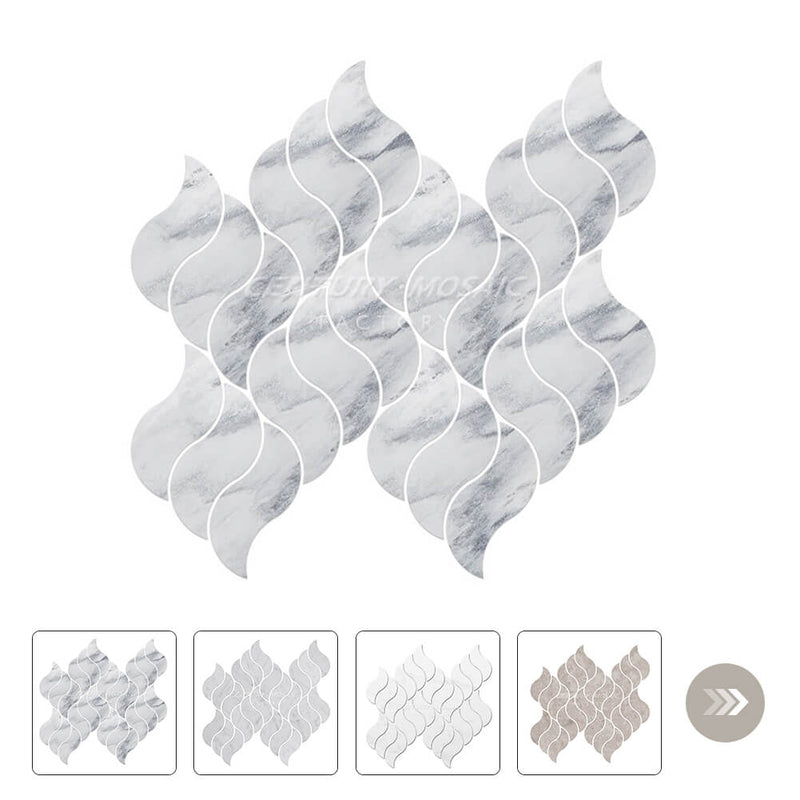 Graceful Dancing Waterjet Marble White Leaf Polished Mosaic