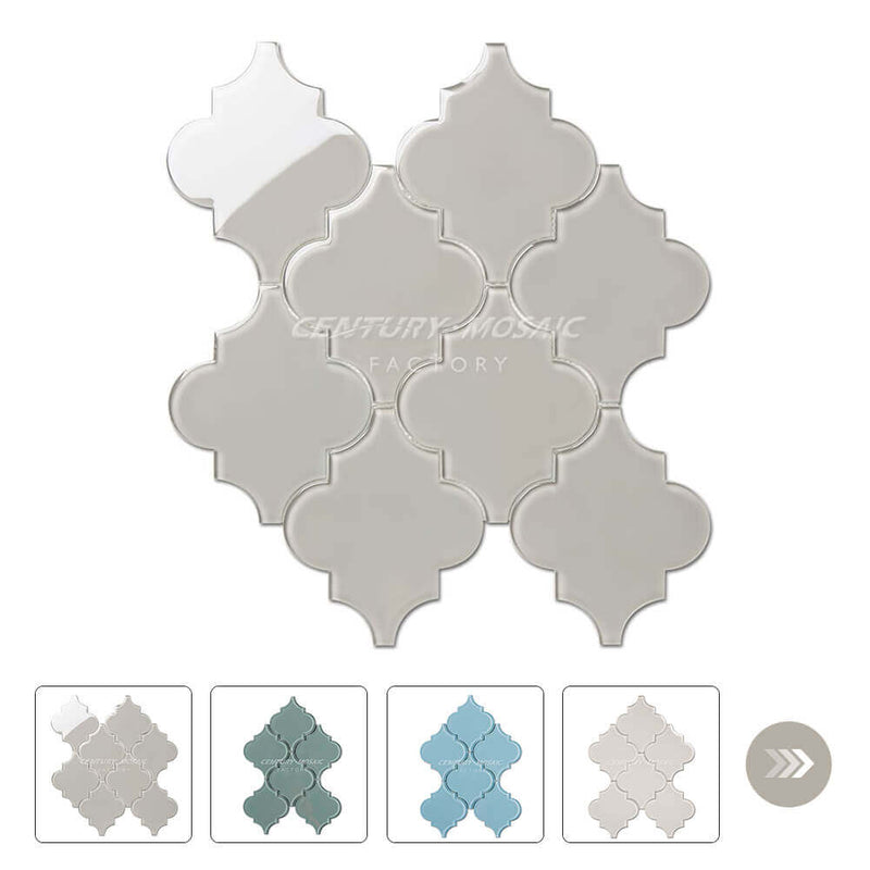 Crystal Glass Arabesque Mosaic Gray Glossy Wholesale