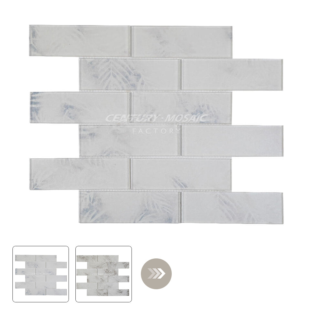 2’‘x6’‘ Glass Brick Mosaic Tile White Brick Glossy Wholesale