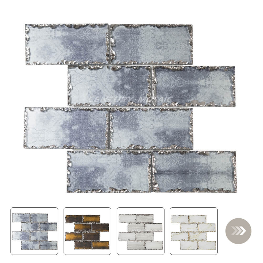 3” x 6” Electroplated Brick Glass Mosaic Gray Brick Glossy Wholesale
