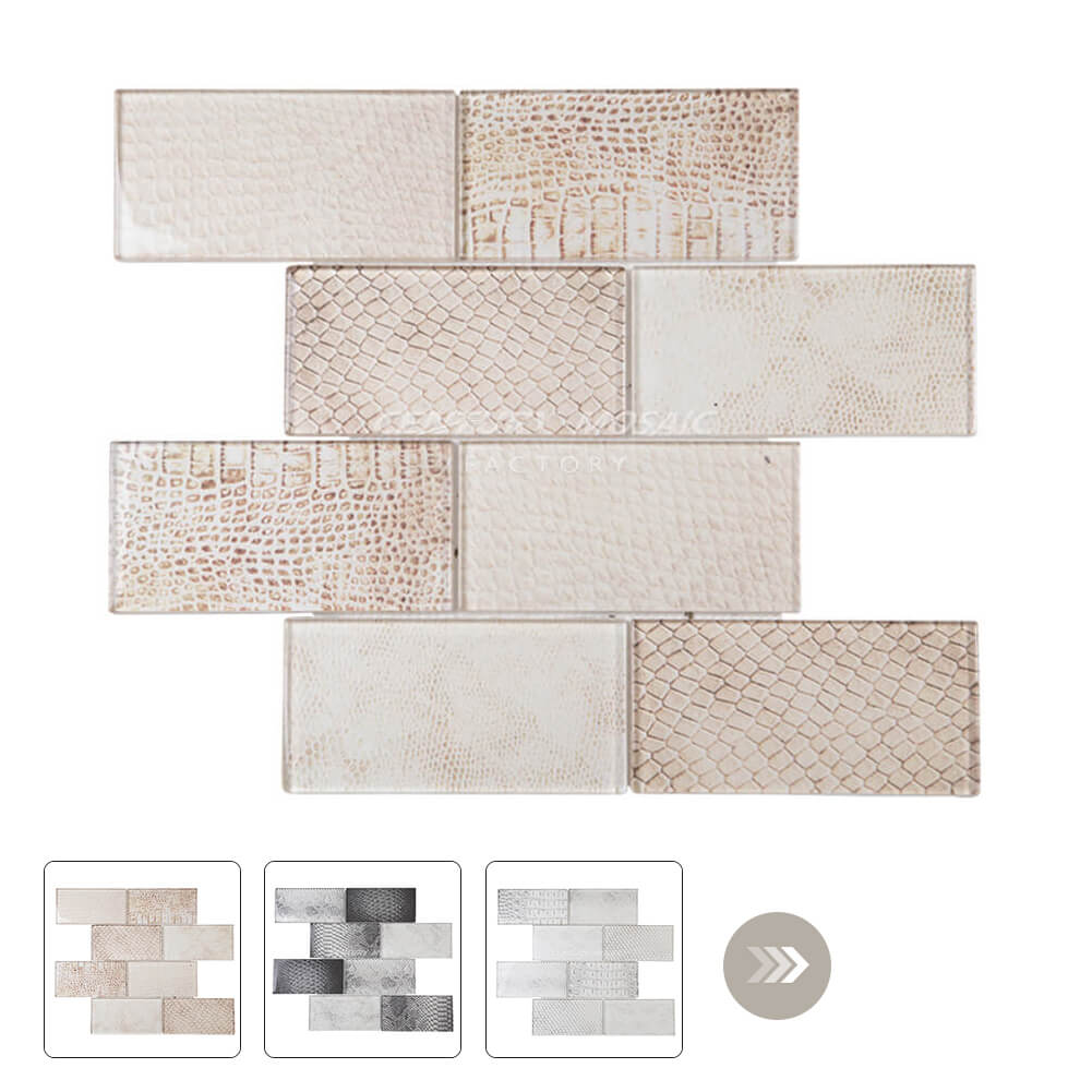 3” x 6” Mixed Color Brick Glass Mosaic Beige Brick Glossy Wholesale