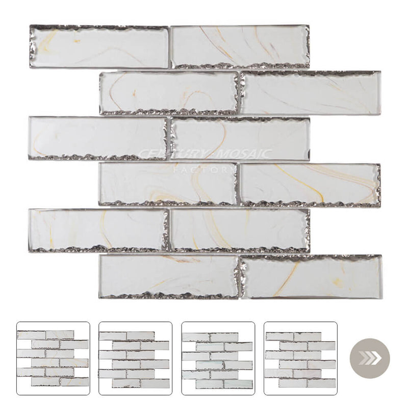 Broken Edge Brick Glass White Mosaic Tile Wholesale