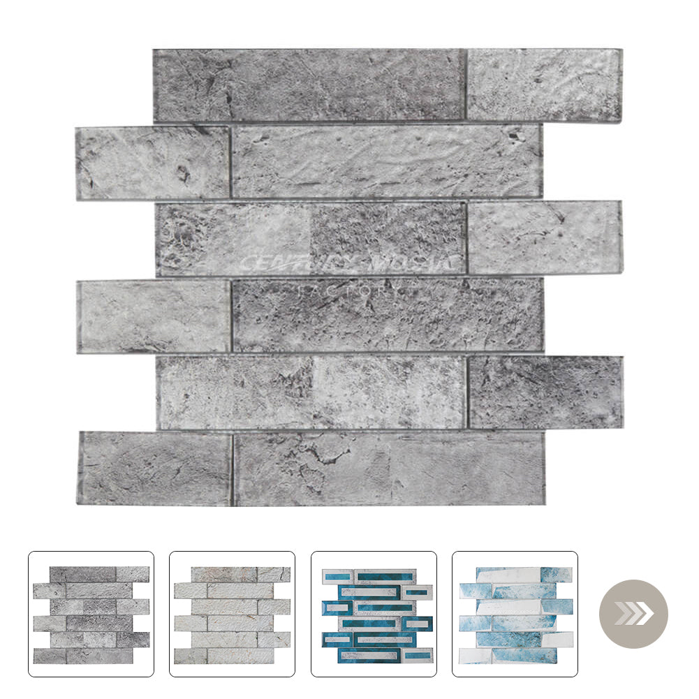 Inkjet Brick Glass Mosaic Gray Brick Glossy Wholesale