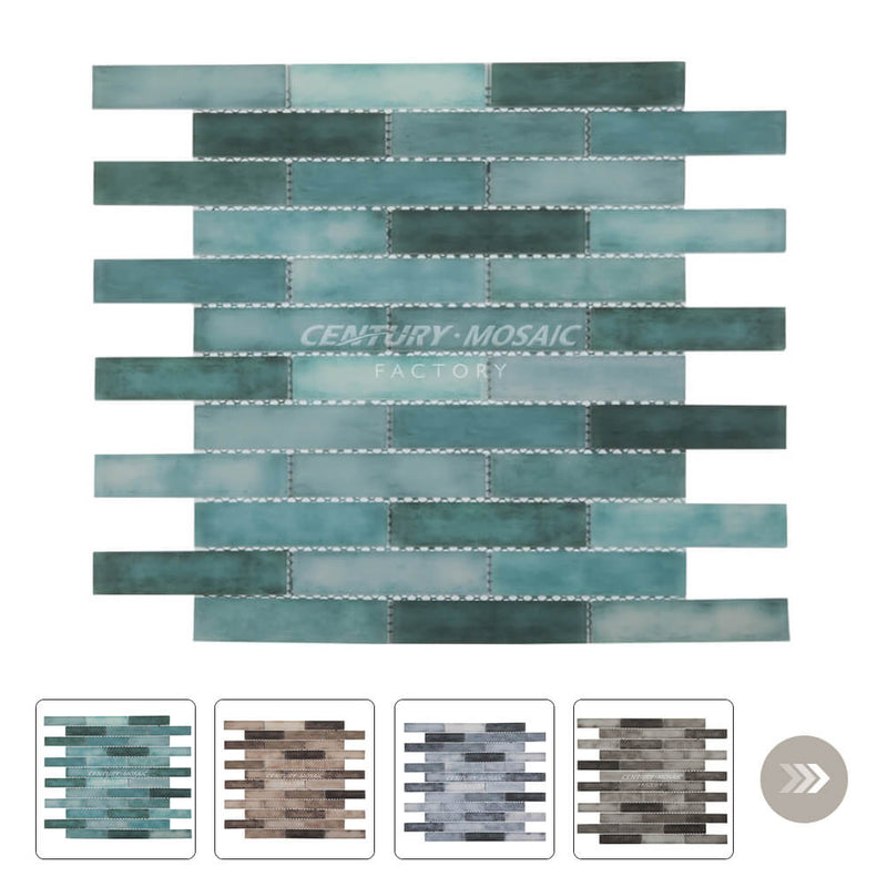 Mixed Color Strip Green Glass Mosaic Glossy Wholesale