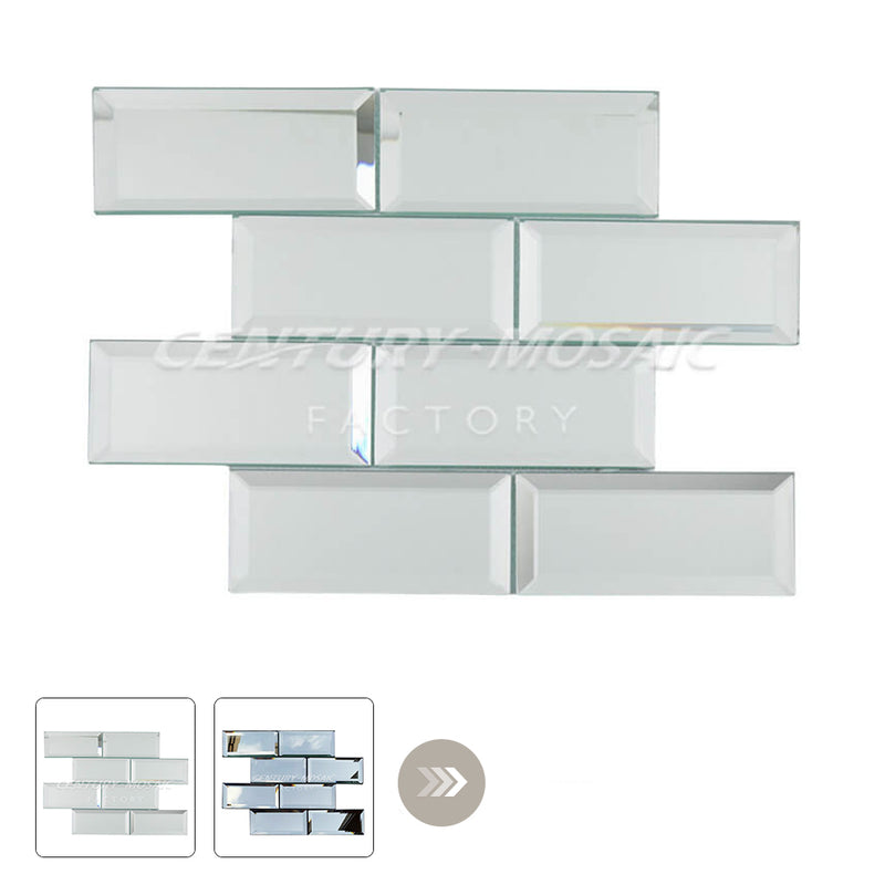 Beveled Brick Mirror Glass Mosaic Silver Brick Glossy Wholesale