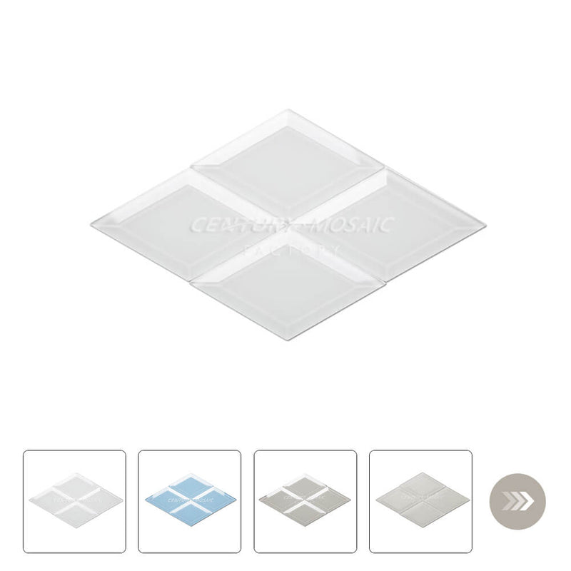 Crystal Glass Beveled Diamond Mosaic White Glossy Wholesale
