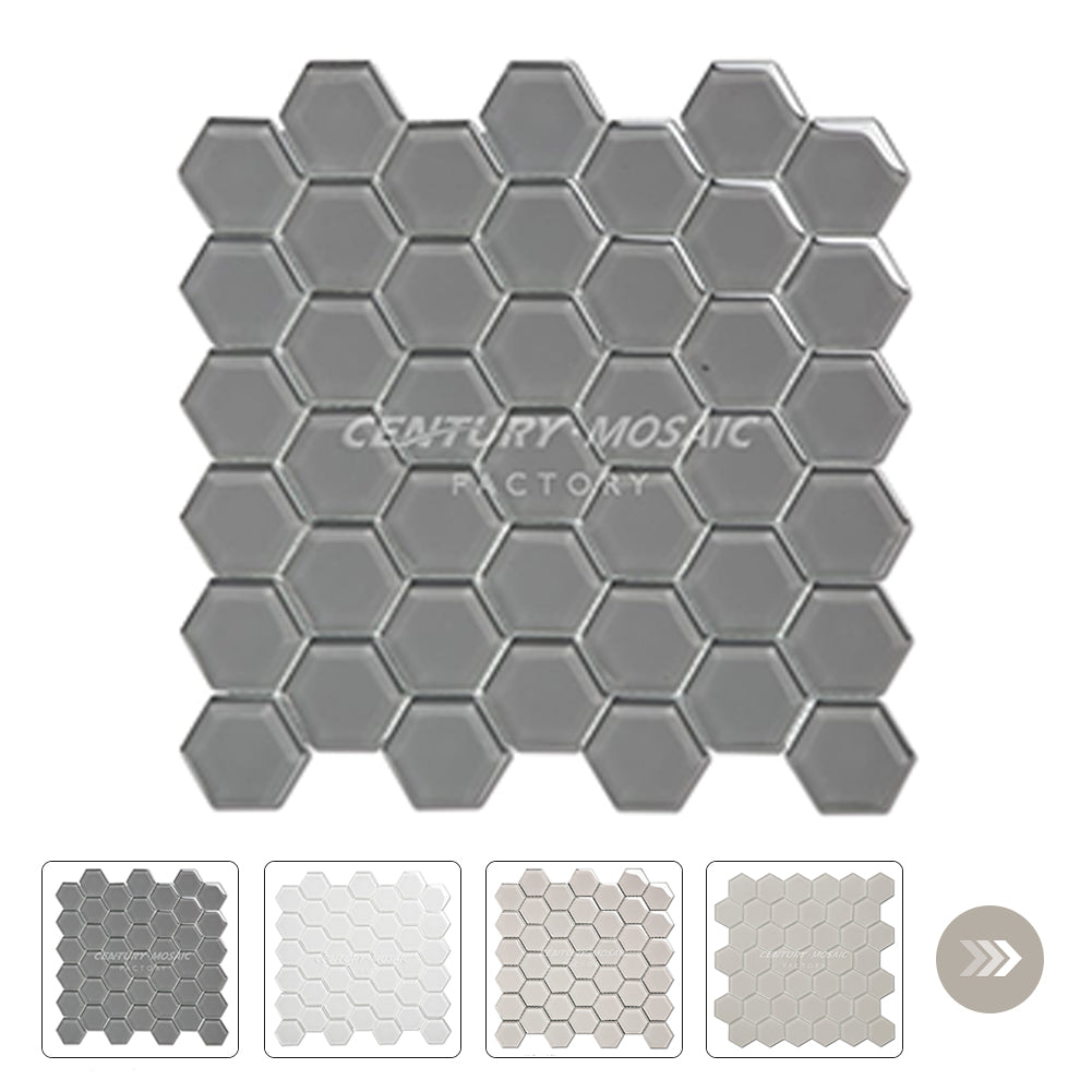 Crystal Glass 2″ Hexagon Mosaic Gray Glossy Wholesale