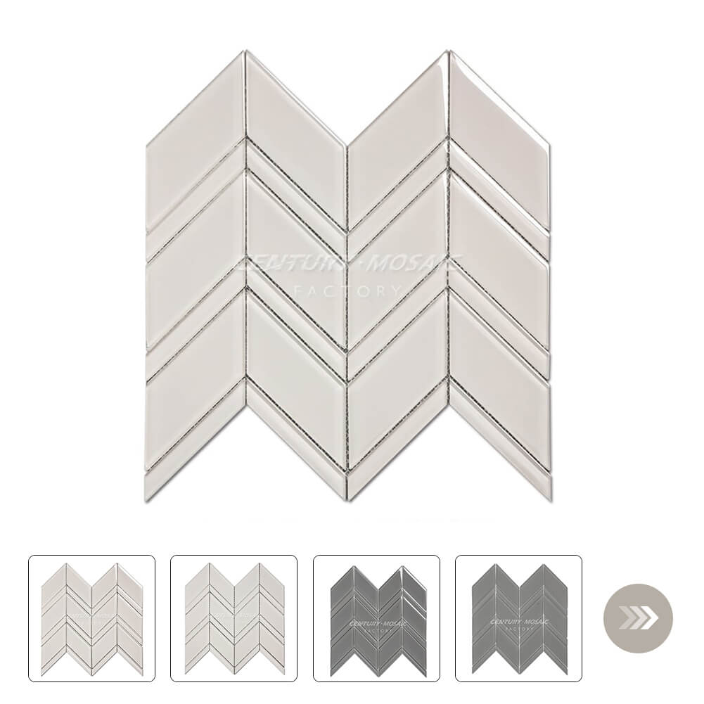 Crystal Glass Chevron Glass Mosaic White Glossy Wholesale