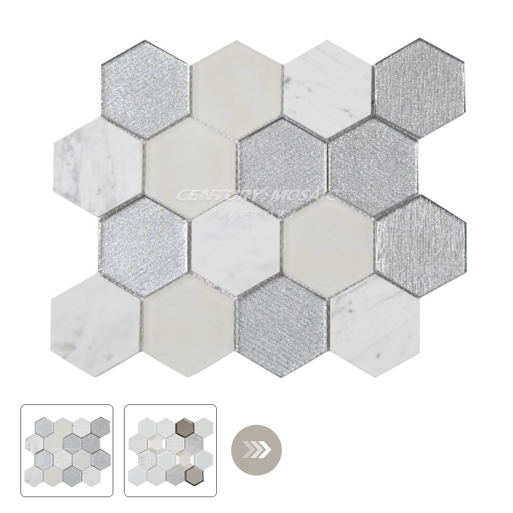 3” Hexagon Glass Mosaic White Hexagon Glossy Wholesale