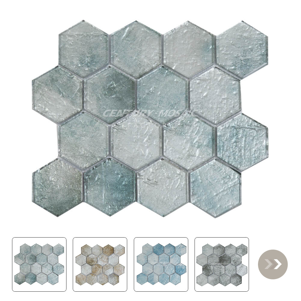 Mixed Color Hexagon Glass Mosaic Blue Glossy Wholesale