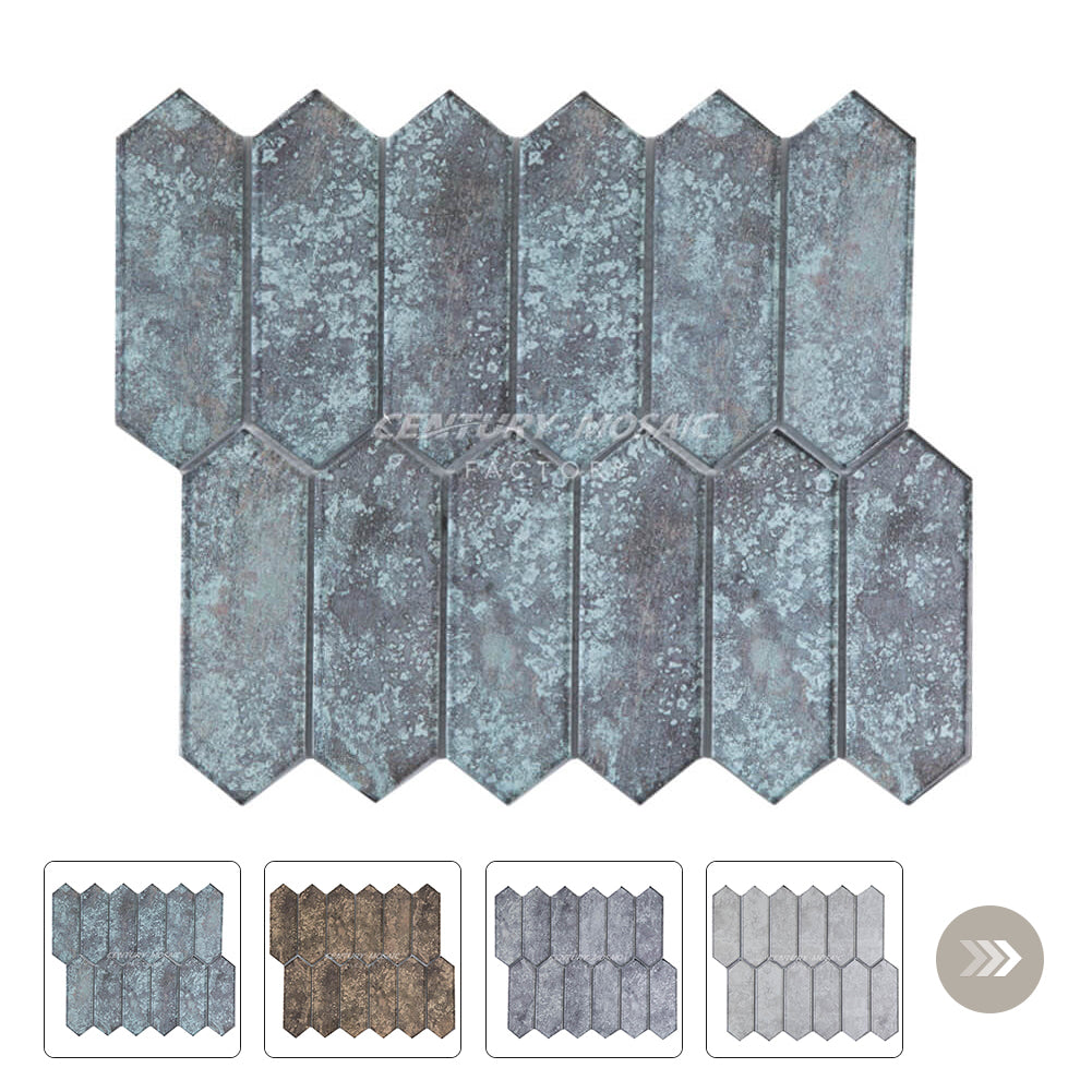 2″x 6” Long Hexagon Glass Mosaic Blue Long Hexagon Glossy Wholesale