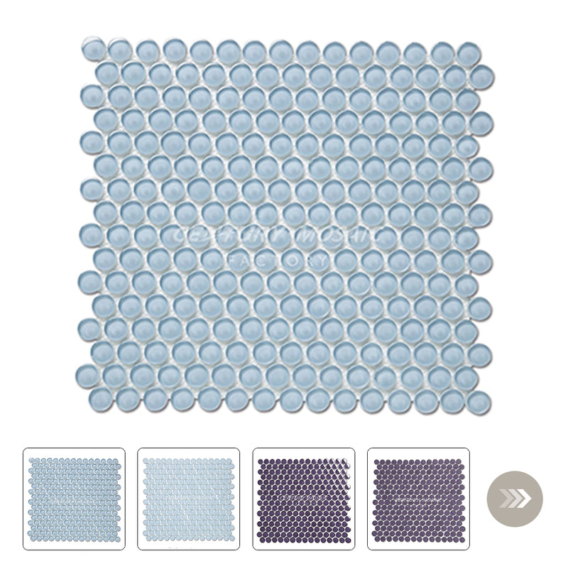 Crystal Glass 4/5” Penny Round Mosaic Blue Purple Glossy Wholesale
