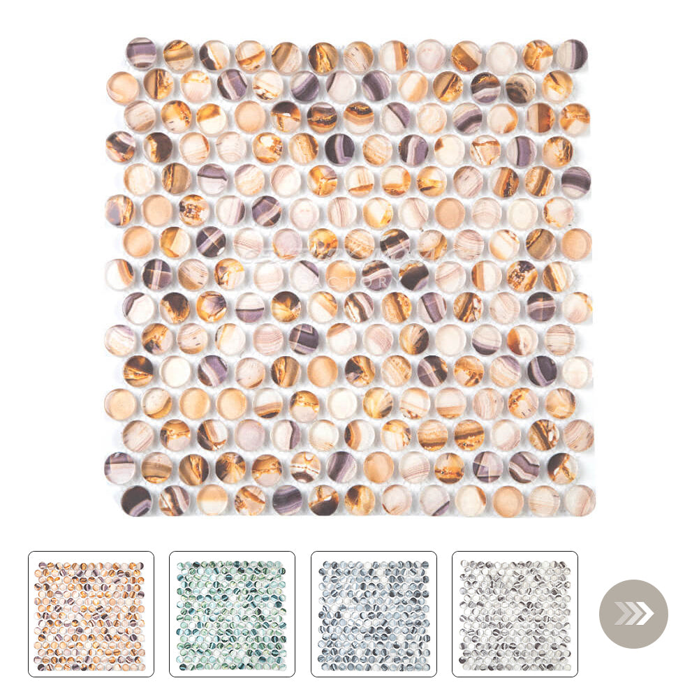 Mixed Color Penny Round Glass Mosaic Orange Glossy Wholesale