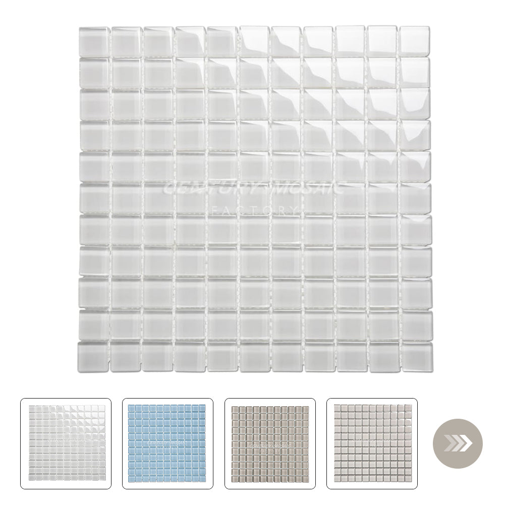 Crystal Glass 1″ Square Mosaic White Glossy Wholesale