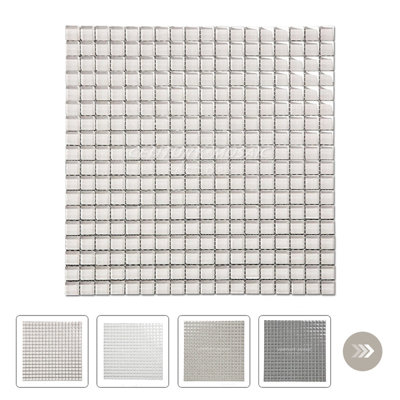 Crystal Glass 3/5″ Square Mosaic White Glossy Wholesale