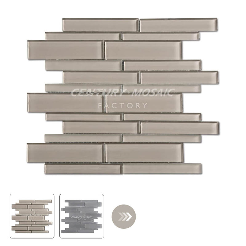 Crystal Glass Random Strip Mosaic Brown Glossy Wholesale