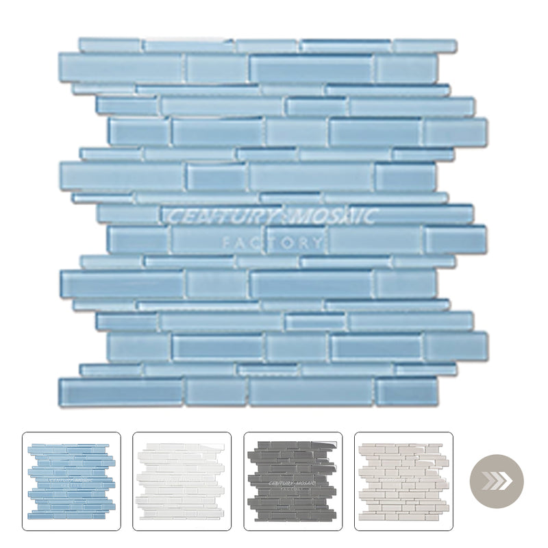 Crystal Glass Strip Mosaic Blue Glossy Wholesale