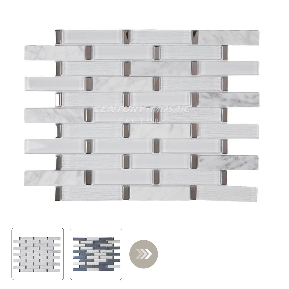 1” x 4” Strip Glass Mosaic White Strip Glossy Wholesale