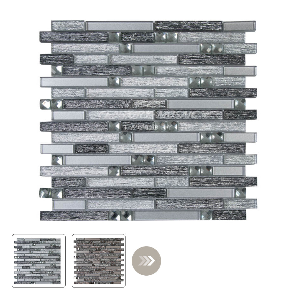 Mixed Color Strip Glass Mosaic Gray Strip Glossy Wholesale