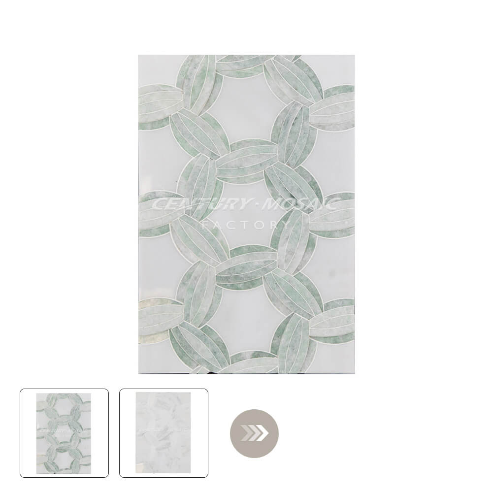 Recall Spring Waterjet Marble White Green Flower Polished Mosaic Thailand Wholesale