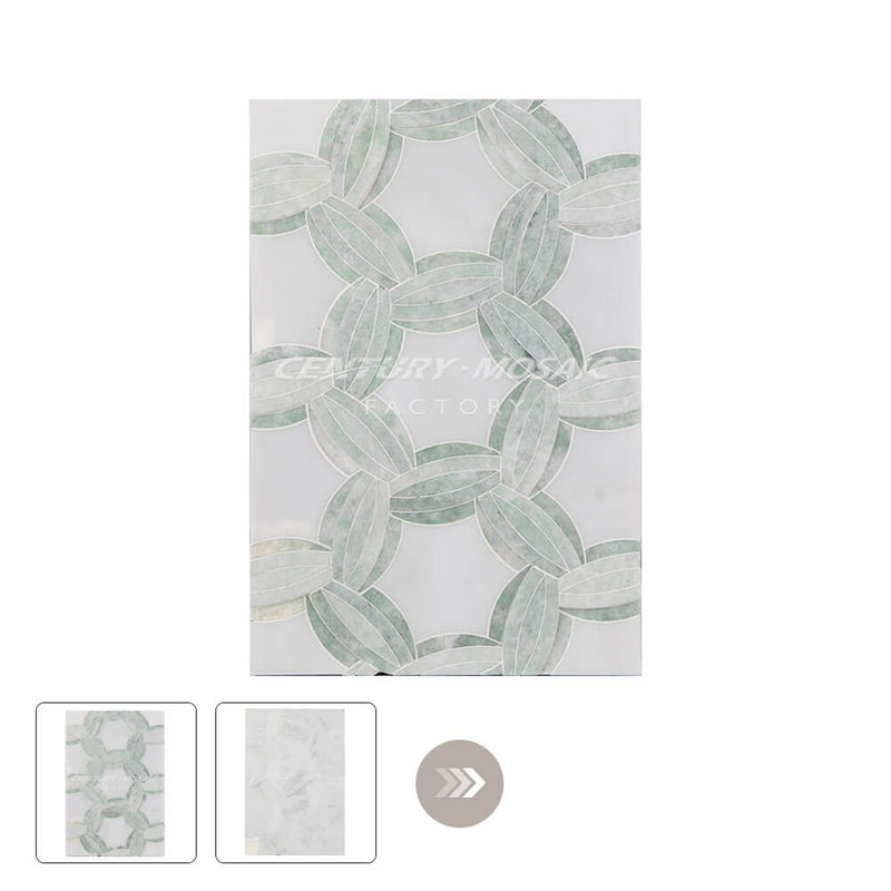 Recall Spring Waterjet Marble White Green Flower Polished Mosaic Thailand Wholesale