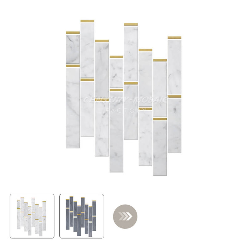 Marble and Brass White Brick Polished Mosaic Wholesale