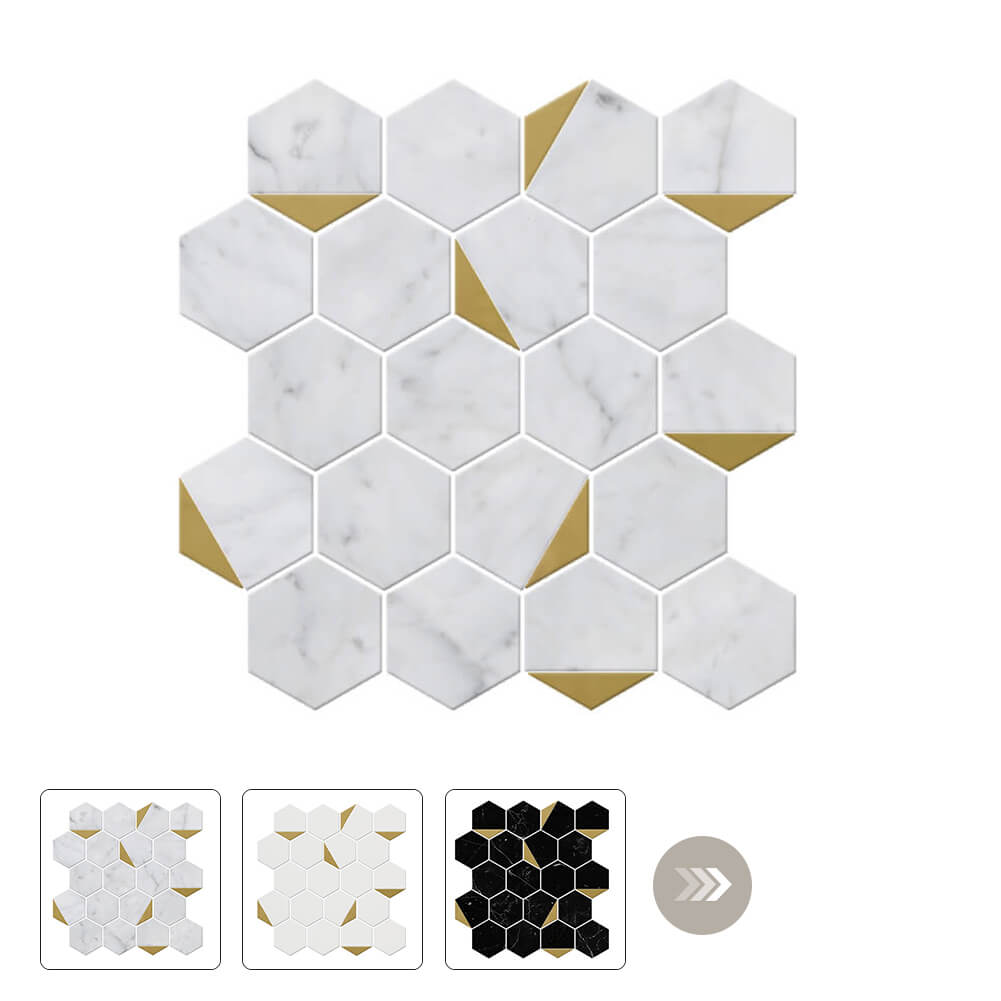 Marble and Brass White Hexagon Polished Mosaic Wholesale
