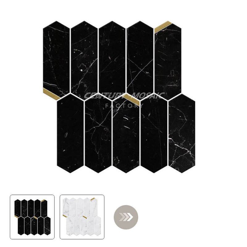 Marble and Brass White Long Hexagon Polished Mosaic Wholesale