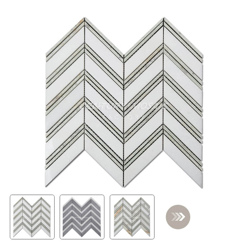 Chevron Marble White Polished Mosaic Wholesale