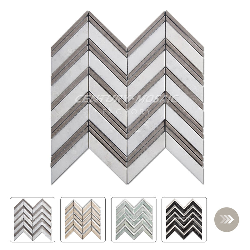1” x 4” Chevron Marble White Polished Mosaic Wholesale