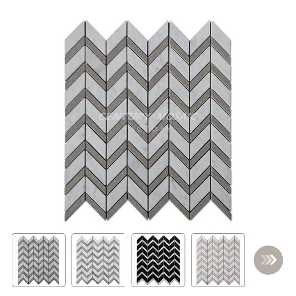 1” x 2” Chevron Marble White Polished Mosaic Wholesale