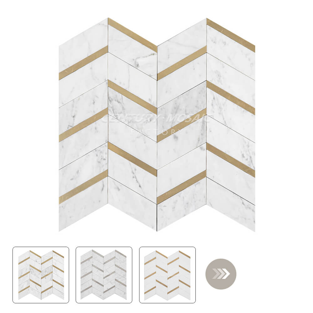 Chevron Marble and Metal White Polished Mosaic Wholesale