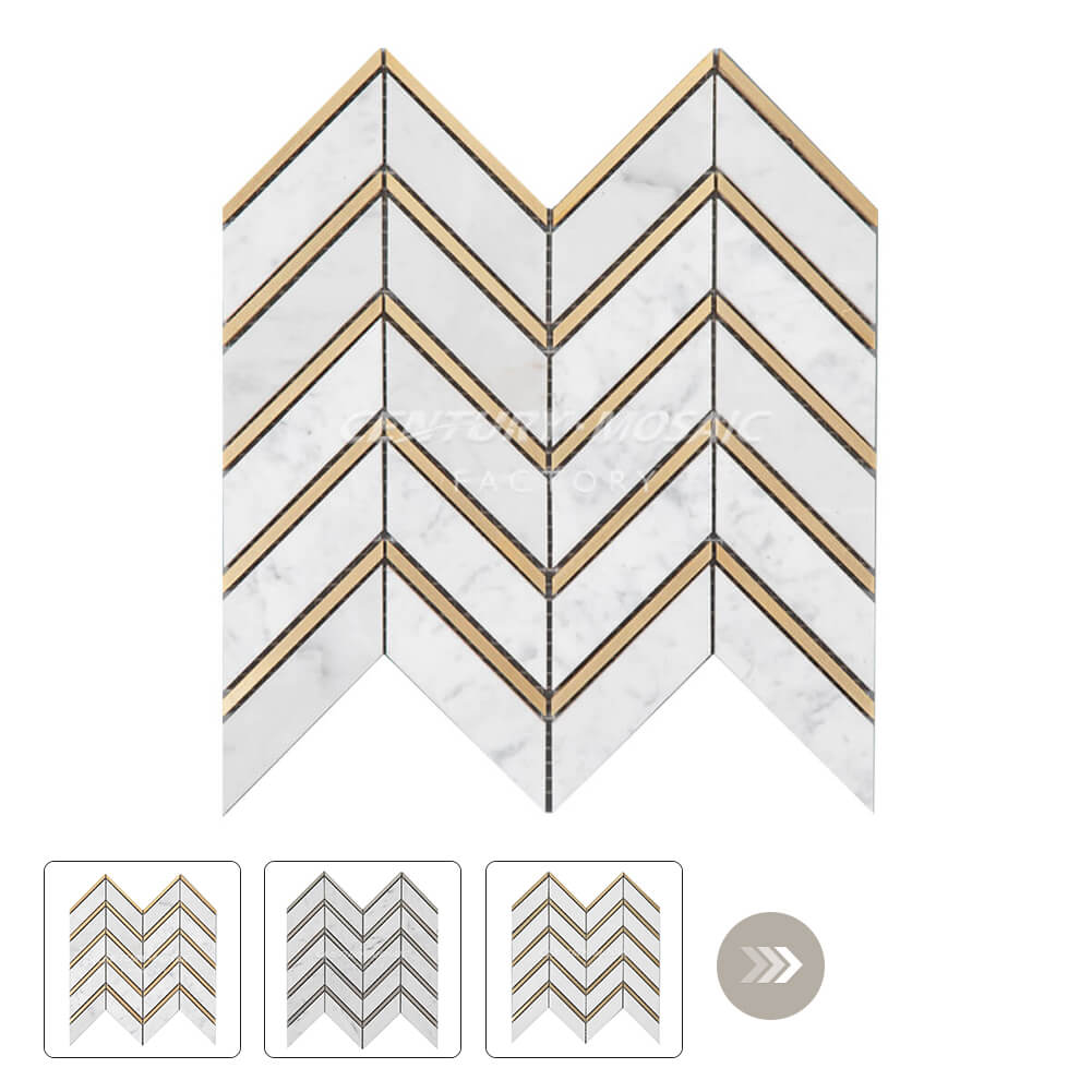 Marble and Metal White Chevron Polished Mosaic Wholesale