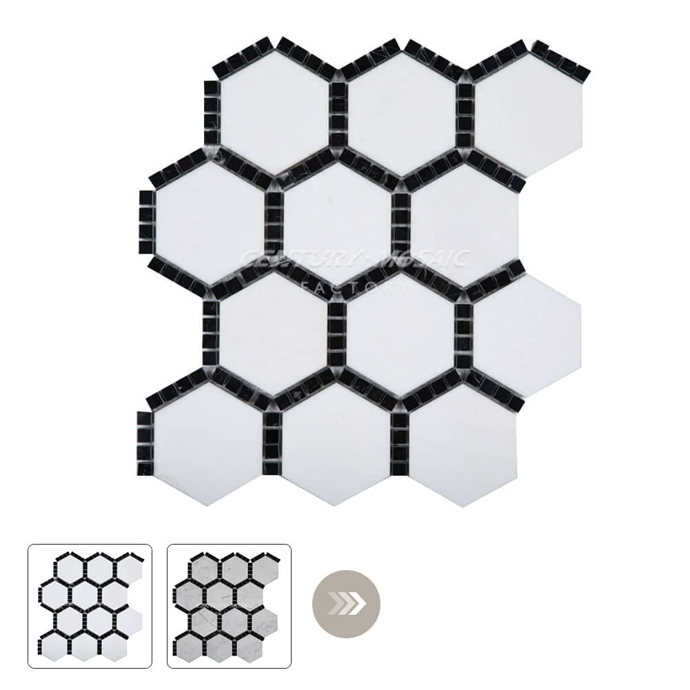 Black and White Marble Hexagon Polished Mosaic Wholesale