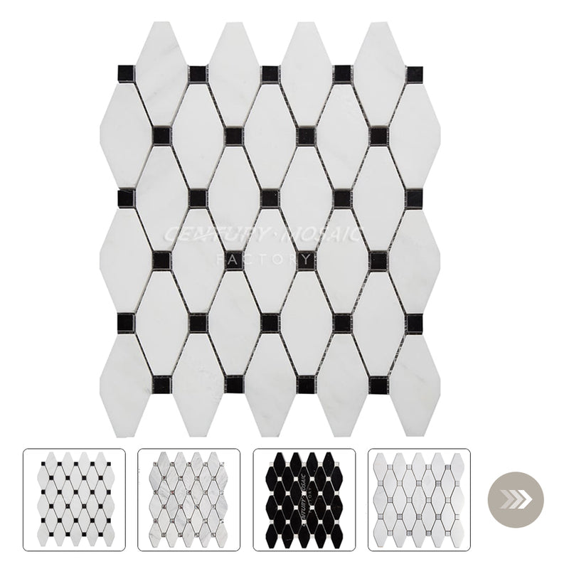 Long Octagon Marble White Polished Mosaic Wholesale