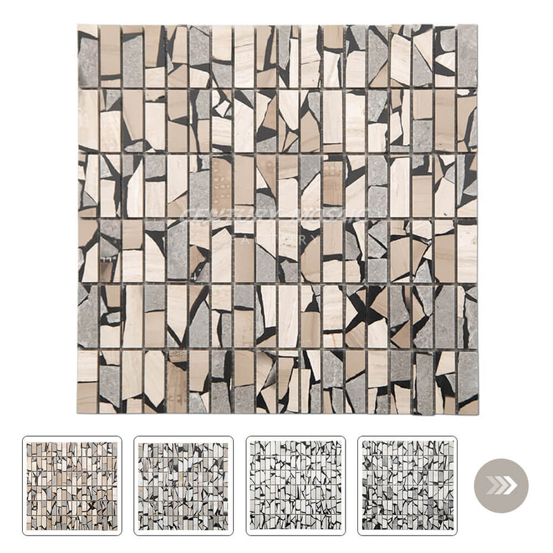 Fractured Marble Brown Strip Polished Mosaic Wholesale